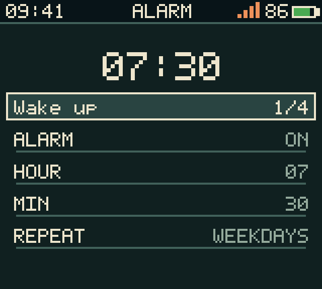 An alarm with a label and weekday repeat