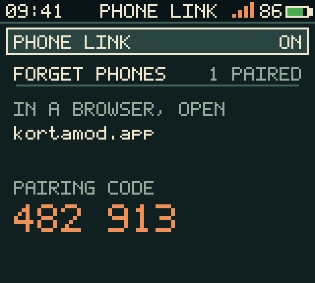 The Chromatic's Phone link screen with a pairing code